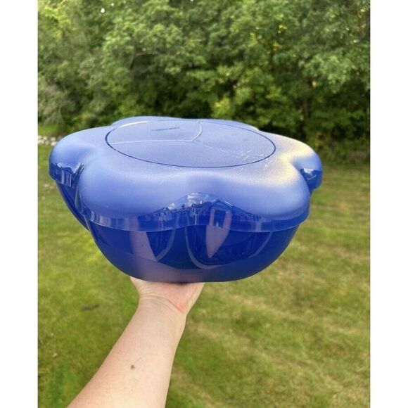Tupperware Retro Flower Design Blue Chip 'N Dip Bowl Set 5 Piece. - Picture 5 of 13